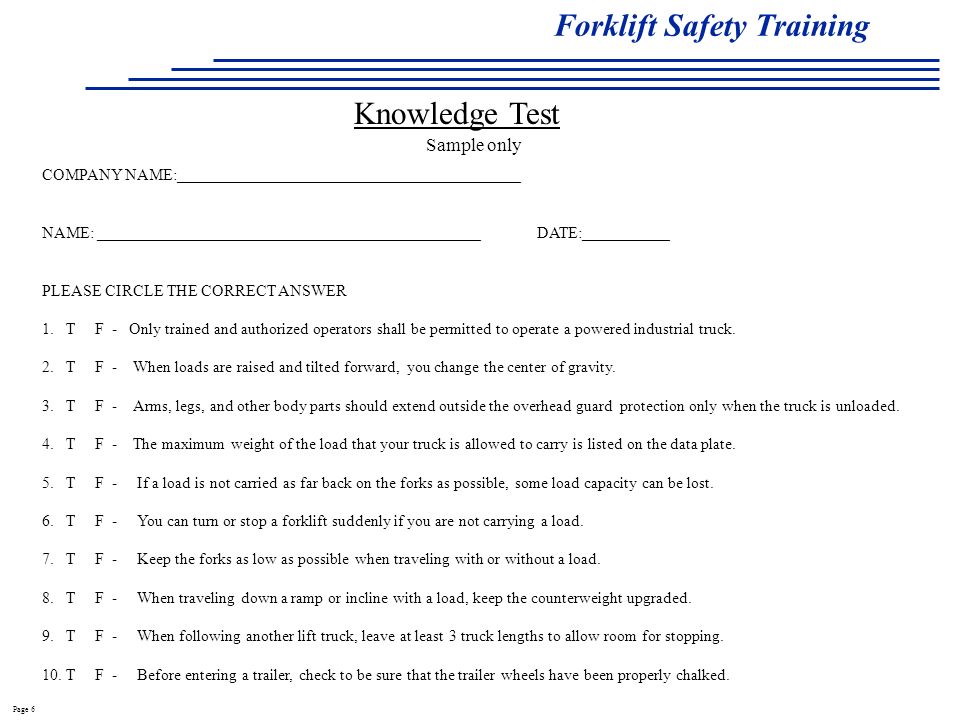 free printable forklift written test